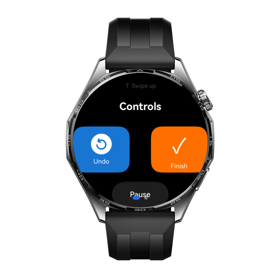 PadelScore controls screen (undo, pause, finish) on smartwatch